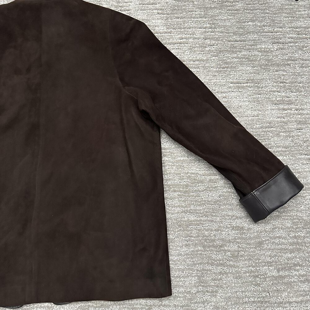 Overland Jacket Womens 8 Brown Suede Leather Trim Button Front Lined Collared - Picture 9 of 14